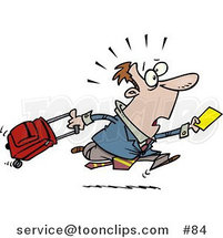 Cartoon Late Traveler Guy Running and Pulling His Luggage at the Airport by Toonaday