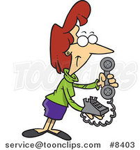 Cartoon Business Woman Holding a Desk Phone by Toonaday