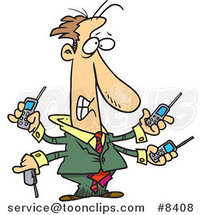 Cartoon Business Man Handling Multiple Cell Phones by Toonaday