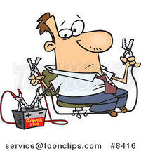 Cartoon Business Man Using Jumper Cables by Toonaday