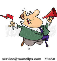 Cartoon Business Man Waving a Flag and Using a Megaphone by Toonaday