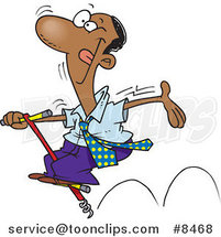 Cartoon Carefree Black Business Man Jumping on a Pogo Stick by Toonaday
