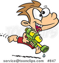 Cartoon Playful Boy Running with a Water Gun by Toonaday