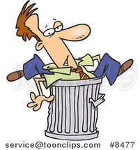 Cartoon Canned Business Man Stuck in a Garbage Can by Toonaday