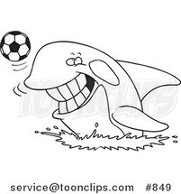 Cartoon Line Art Design of an Orca Playing with a Soccer Ball by Toonaday