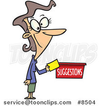 Cartoon Business Woman Putting a Comment in a Suggestion Box by Toonaday