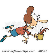 Cartoon Stumbling Business Woman Spilling Coffee by Toonaday