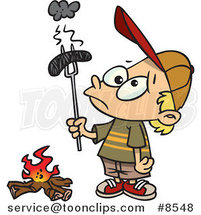 Cartoon Boy Holding a Burnt Weenie over a Fire by Toonaday