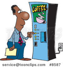Cartoon Black Business Man Using a Coffee Machine by Toonaday