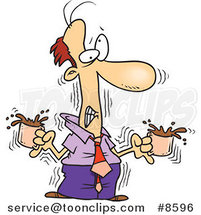 Cartoon Jittery Business Man with Two Cups of Coffee by Toonaday