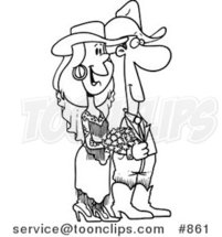 Cartoon Line Art Design of a Western Wedding Couple by Toonaday