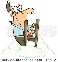 Cartoon Successful Business Man Climbing Above the Clouds by Toonaday