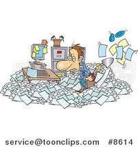 Cartoon Business Man Shoveling Through His Office Clutter by Toonaday