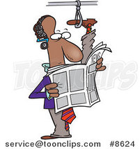 Cartoon Commuting Black Business Man with His Foot up in a Handle by Toonaday