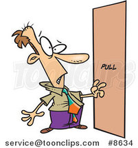 Cartoon Business Man Facing a Door Without a Handle by Toonaday