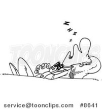 Cartoon Black and White Line Drawing of a Business Man Sleeping at His Desk by Toonaday