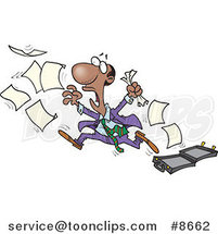 Cartoon Black Business Man Chasing After Paperwork by Toonaday