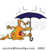 Cartoon Frog Dashing Through the Rain with an Umbrella by Toonaday