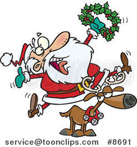 Cartoon Joyous Santa Riding a Reindeer by Toonaday