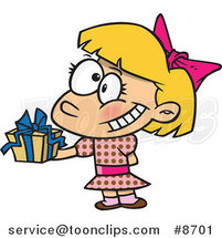 Cartoon Girl Holding a Gift at a Party by Toonaday