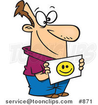 Cartoon Waiting Guy Holding a Smiley Face Welcome Sign by Toonaday