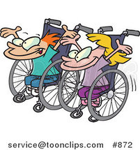 Cartoon Boy and Girl Ready for a Wheelchair Race by Toonaday