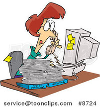 Cartoon Business Woman Going over Pending Paperwork by Toonaday