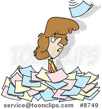 Cartoon Lady Standing in a Pile of Paperwork by Toonaday