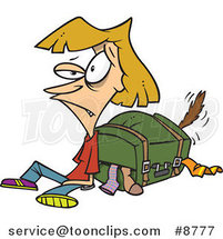 Cartoon Exhausted Lady by Her Packed Suitcase by Toonaday
