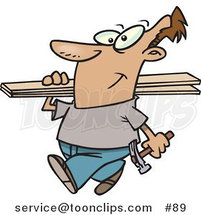Cartoon Guy Carrying a Hammer and Fence Boards by Toonaday