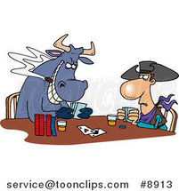 Cartoon Cowboy and Bull Playing Poker by Toonaday