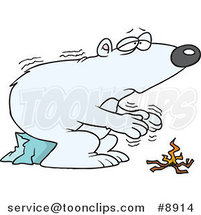 Cartoon Cold Polar Bear by a Fire by Toonaday