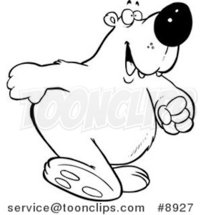 Cartoon Black and White Line Drawing of a Polar Bear Walking Upright by Toonaday