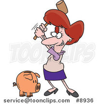 Cartoon Business Woman Breaking a Piggy Bank by Toonaday