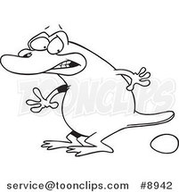 Cartoon Black and White Line Drawing of a Platypus Laying an Egg by Toonaday
