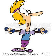 Cartoon Blond Lady Lifting Light Dumbbells by Toonaday
