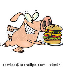 Cartoon Pig Carrying a Big Burger by Toonaday