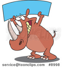 Cartoon Rhino Holding up a Blank Banner by Toonaday