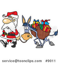 Cartoon Santa Walking with a Donkey by Toonaday