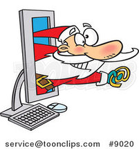 Cartoon Santa Holding an Email Symbol in a Computer by Toonaday