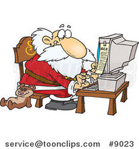 Cartoon Santa Using a Computer by Toonaday