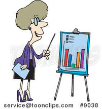 Cartoon Business Woman Presenting a Bar Graph by Toonaday