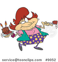 Cartoon Lady Eating Birthday Cake by Toonaday