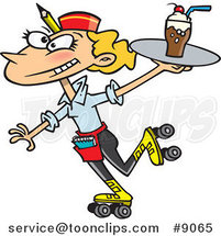 Cartoon Car Hop Waitress on Skates by Toonaday