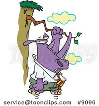 Cartoon Rhino Hanging on a Branch on a Cliff by Toonaday