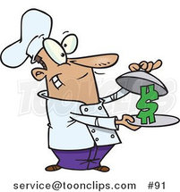 Cartoon Chef Serving a Dollar Sign on a Platter by Toonaday