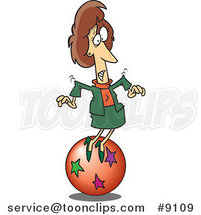 Cartoon Business Woman Trying to Balance on a Ball by Toonaday