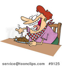 Cartoon Fat Lady Eating Spaghetti by Toonaday