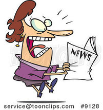 Cartoon Lady Reading Exciting News by Toonaday