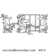 Cartoon Line Art Design of a Work Crew at a Construction Site by Toonaday